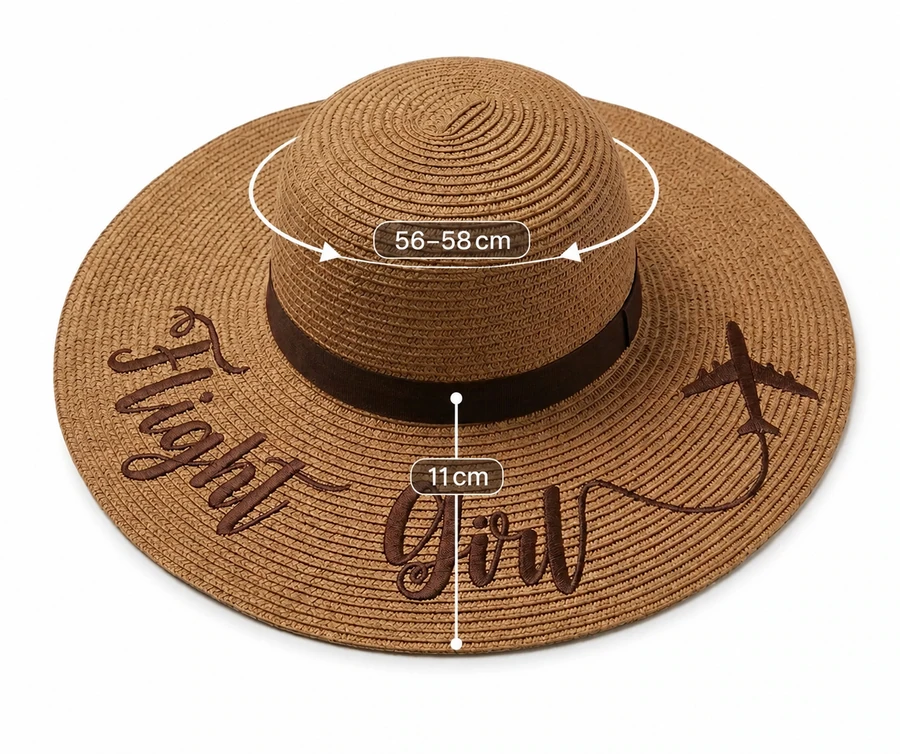 Sombrero Playero Dama con cinta decorativa, medidas