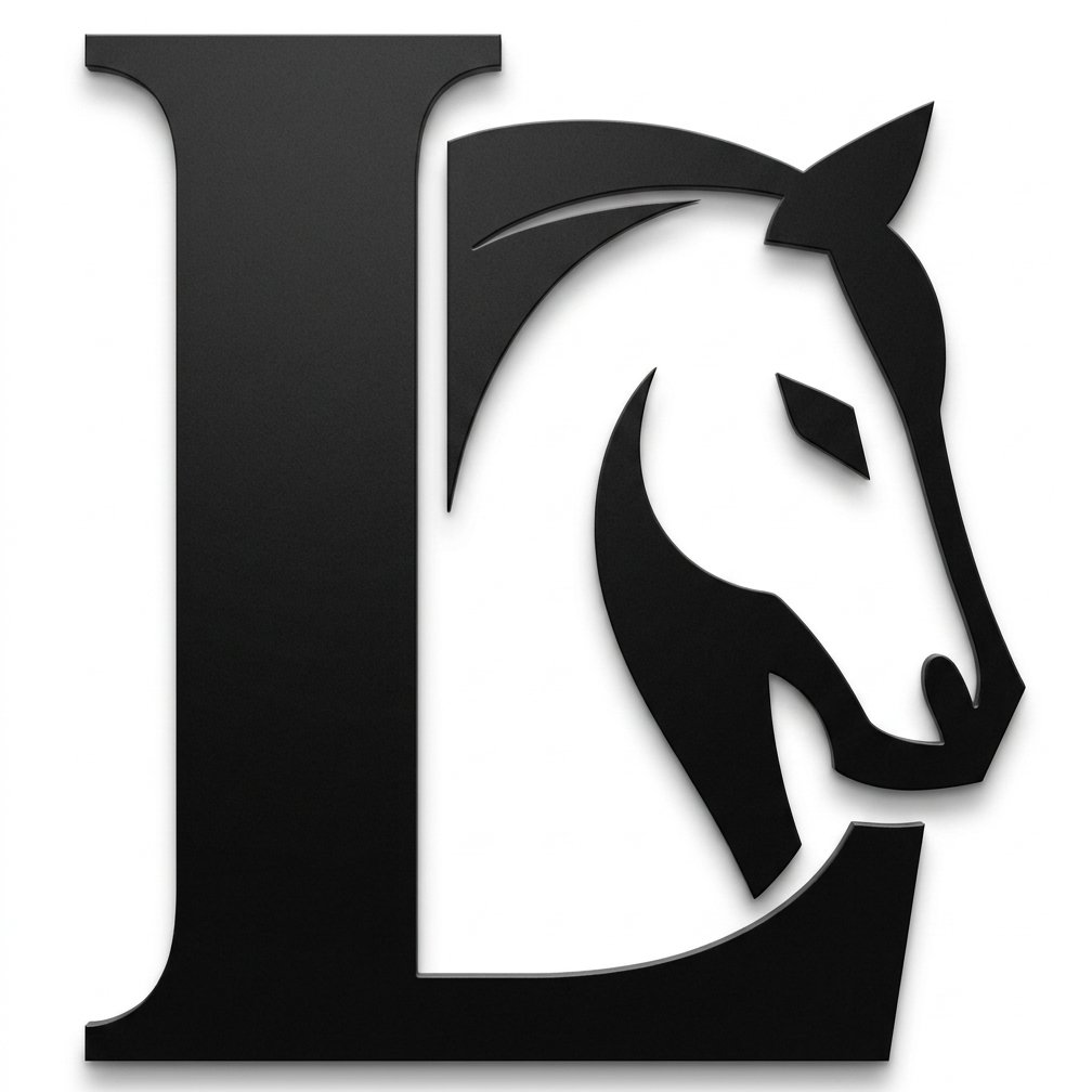 Isotipo de Labriego, silueta de cabeza de caballo integrada en la letra L